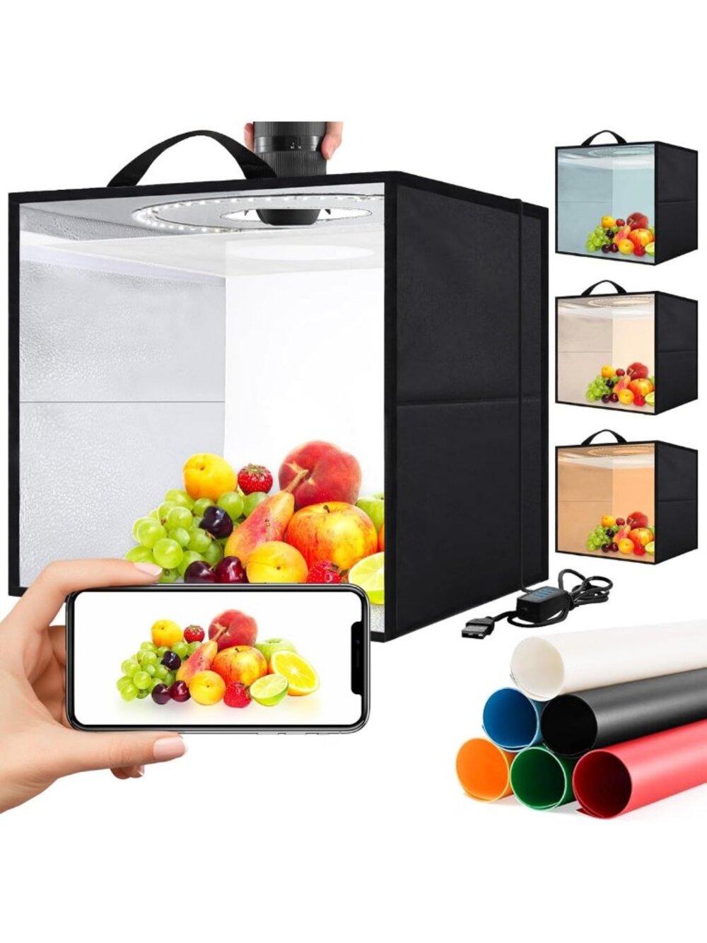 16"x16" Photo Light Box for Product Photography | 120 LED Lights & 6 Backdrops